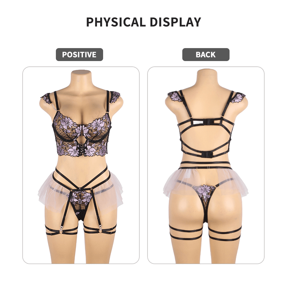 Purple Ember Lace Garter Bra Set - Yeahcir