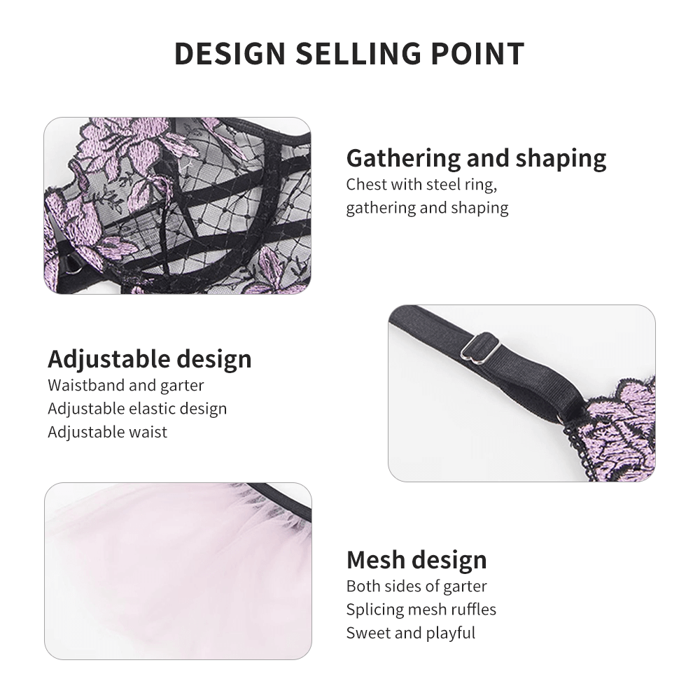 Purple Ember Lace Garter Bra Set - Yeahcir