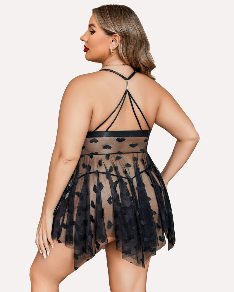 Plus Size Lace Front Slit Nightdress - Yeahcir