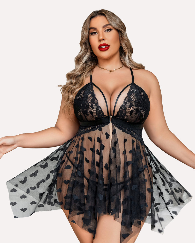 Plus Size Lace Front Slit Nightdress - Yeahcir