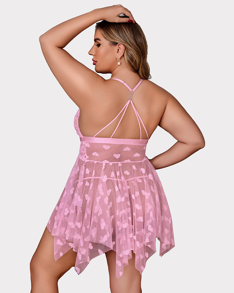 Plus Size Lace Front Slit Nightdress - Yeahcir