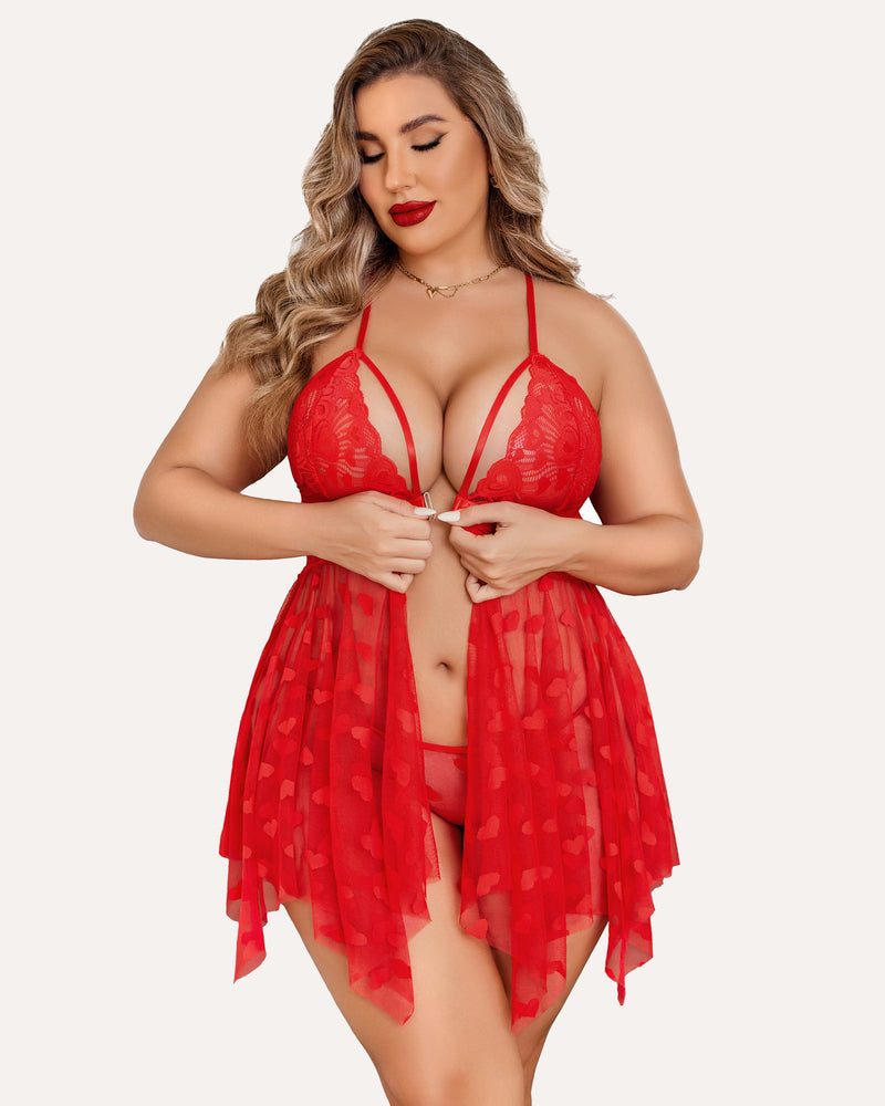 Plus Size Lace Front Slit Nightdress - Yeahcir