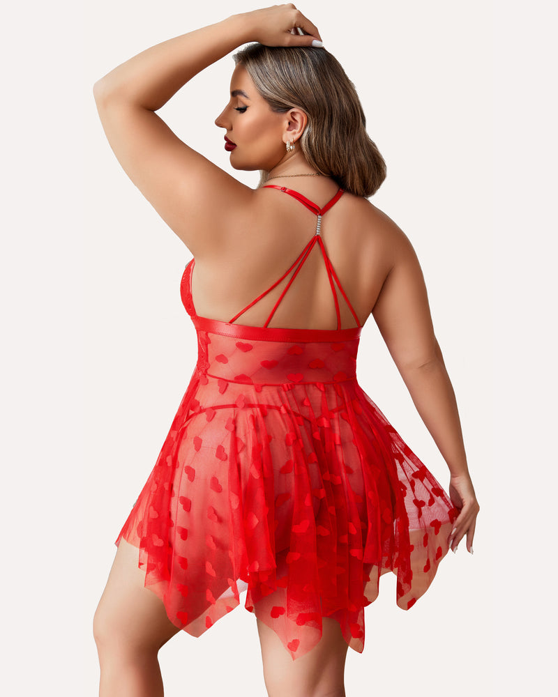 Plus Size Lace Front Slit Nightdress - Yeahcir