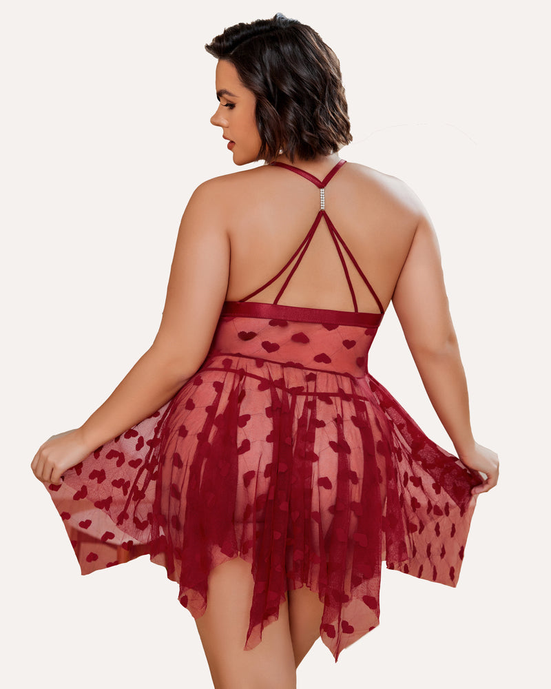 Plus Size Lace Front Slit Nightdress - Yeahcir