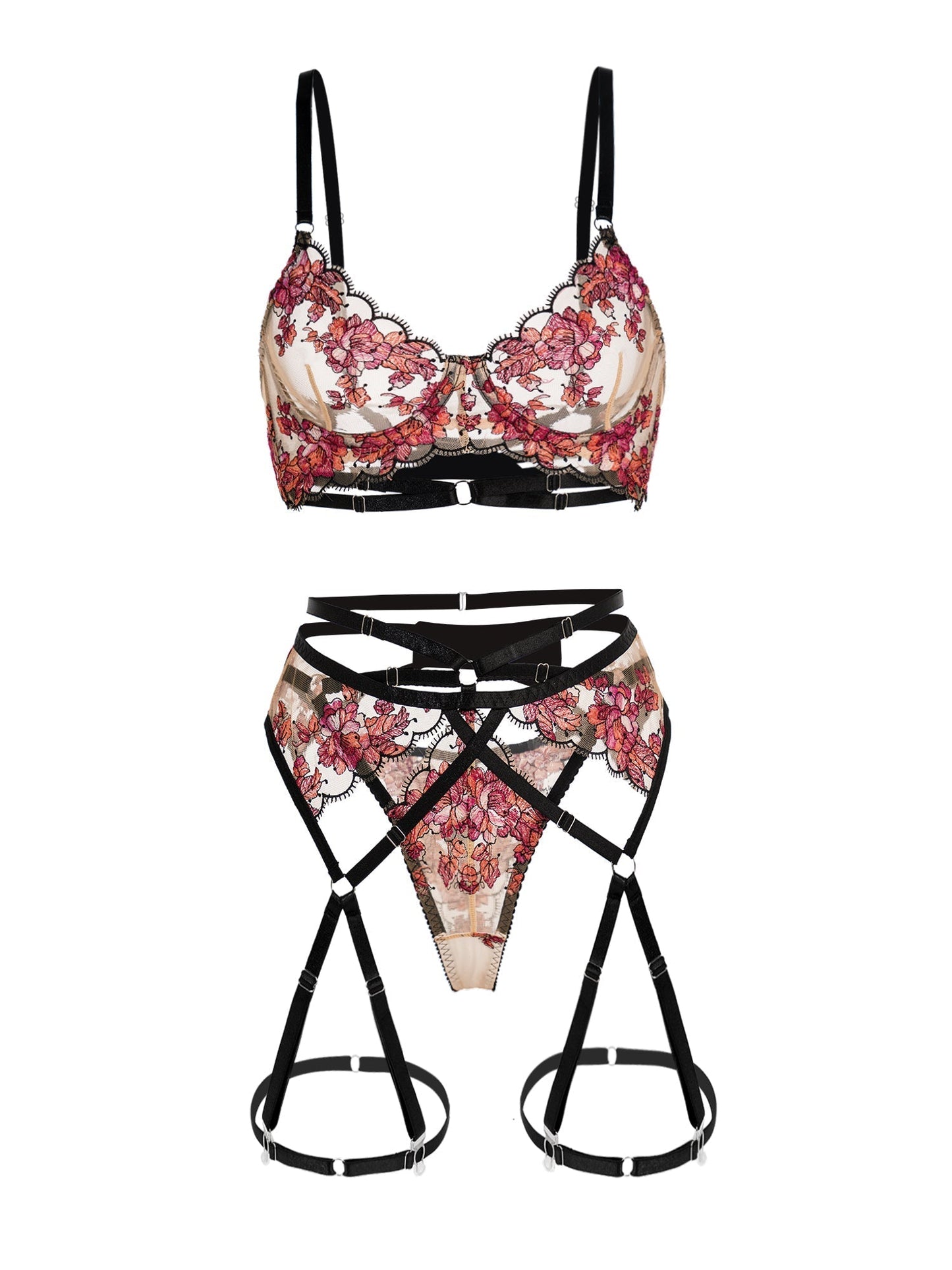 Floral Sheer Lace Lingerie Set