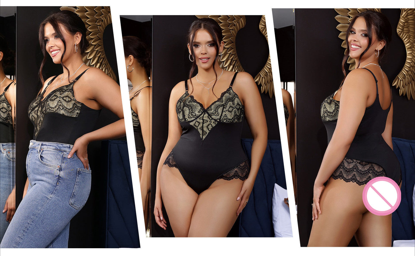 Lace Panel Camisole Bodysuit - Yeahcir