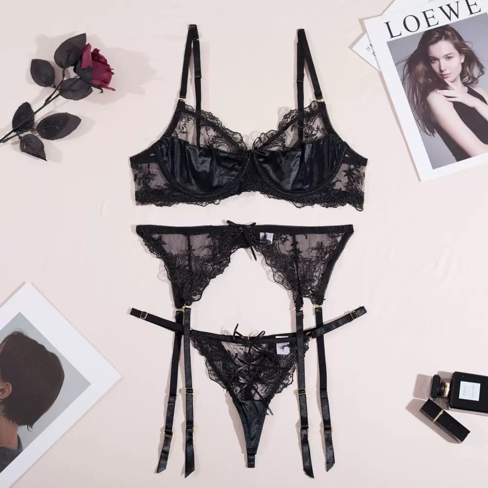 Eleanor Black 3 Piece Lingerie Set