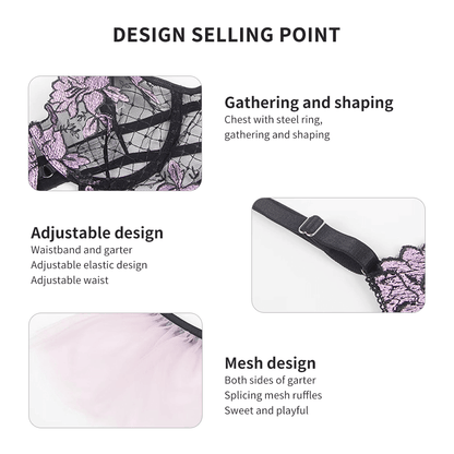 Purple Ember Lace Garter Bra Set - Yeahcir