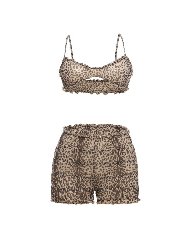 Fashion Backless Super Crop Cami Top & Shorts Chiffon Set