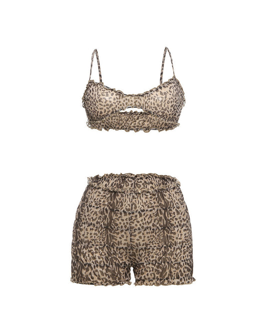 Fashion Backless Super Crop Cami Top & Shorts Chiffon Set