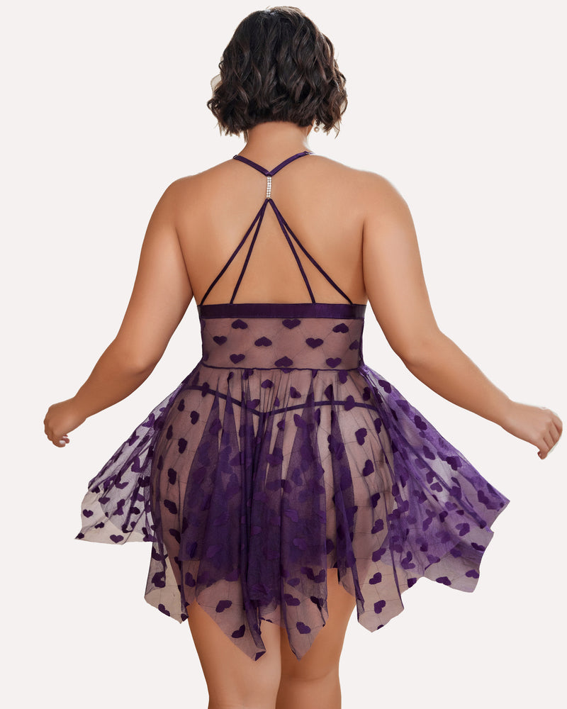Plus Size Lace Front Slit Nightdress - Yeahcir