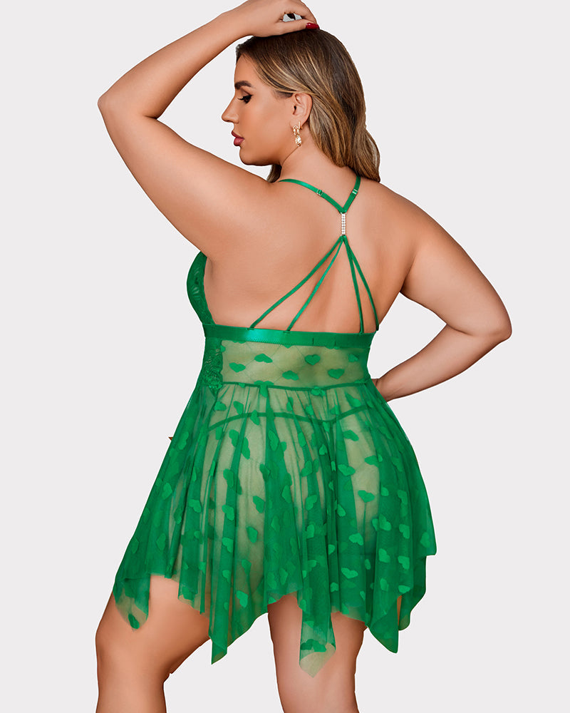 Plus Size Lace Front Slit Nightdress - Yeahcir