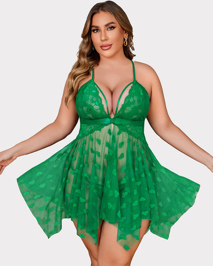 Plus Size Lace Front Slit Nightdress - Yeahcir
