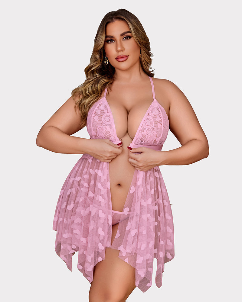 Plus Size Lace Front Slit Nightdress - Yeahcir