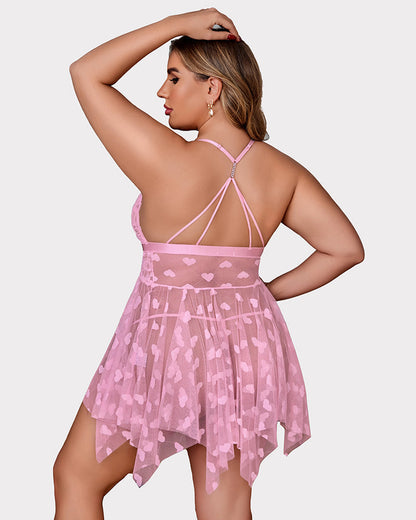 Plus Size Lace Front Slit Nightdress - Yeahcir