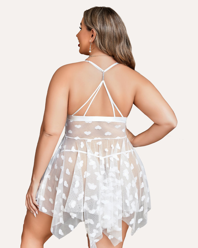 Plus Size Lace Front Slit Nightdress - Yeahcir