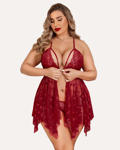 Plus Size Lace Front Slit Nightdress - Yeahcir