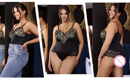 Lace Panel Camisole Bodysuit - Yeahcir